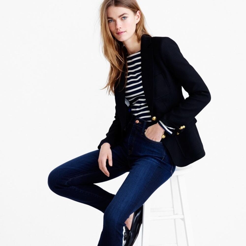 J.Crew Rhodes‎ Blazer Black Preppy Academia Work Office Italian Wool Size 4